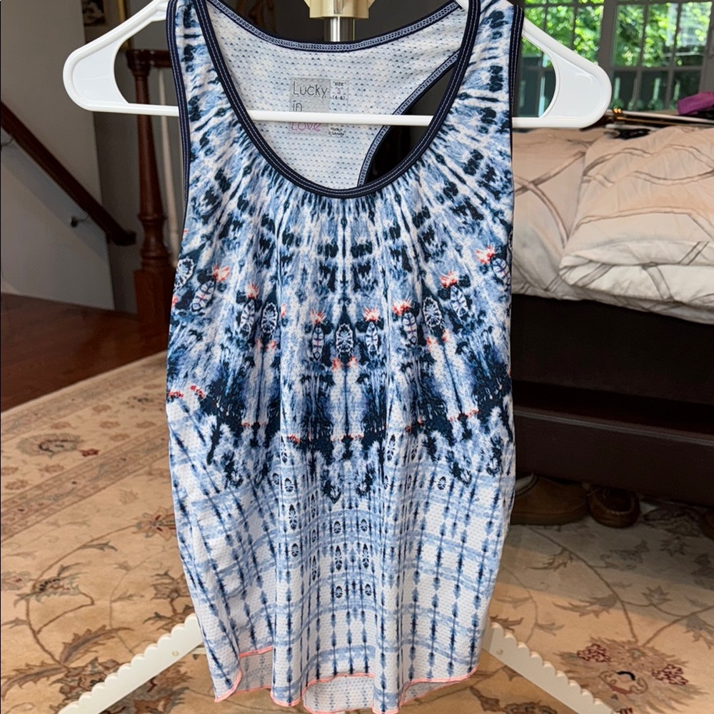 Lucky in Love Blue and White Tank Top